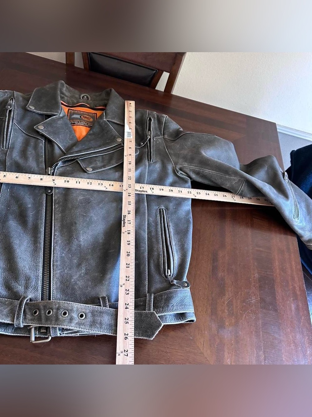 First Classics Double Rider Motorcycle Leather Jacket Distressed Gray Black M - Picture 4 of 8